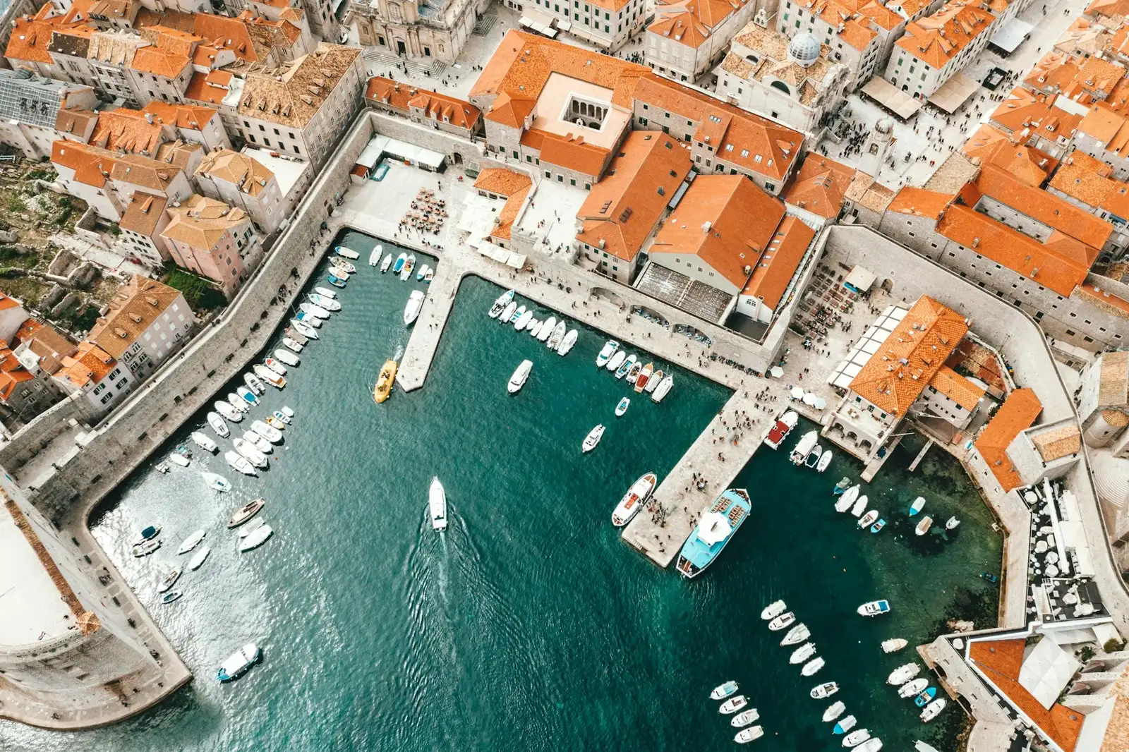 Aerial view of Dubrovnik's old town and city walls